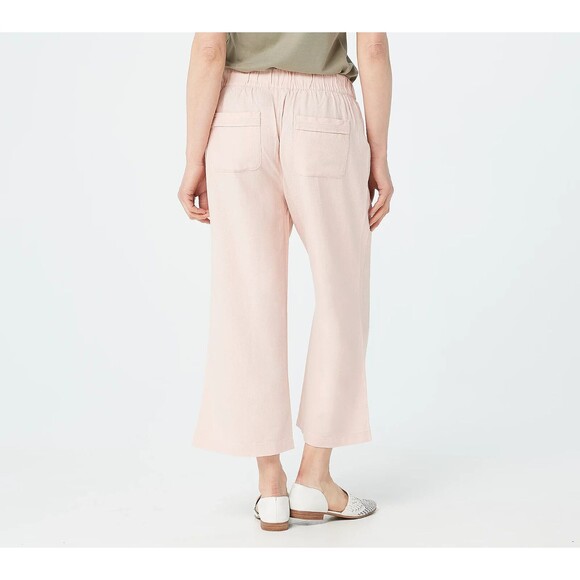 Denim & Co Naturals Pants Womens Sz LP Crop Linen Blend Wide Leg Petites Beach - Picture 2 of 12